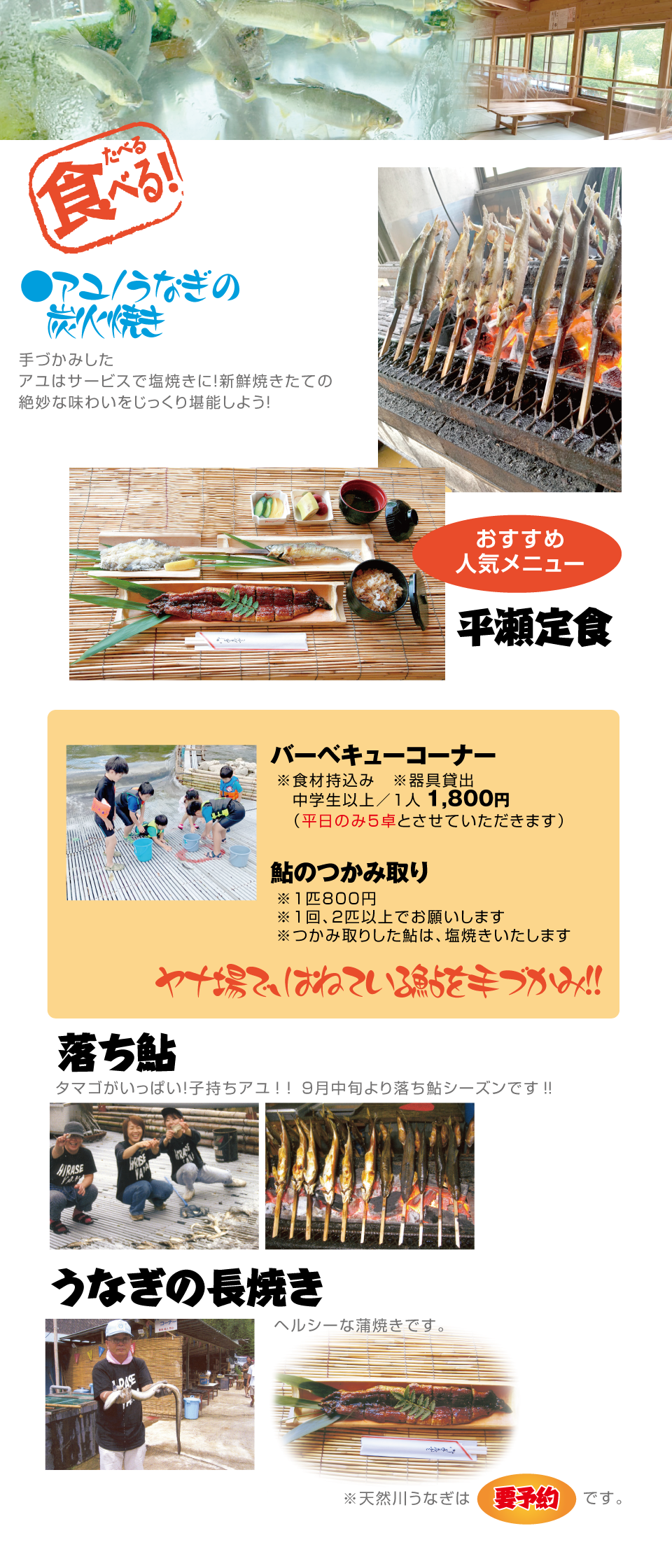 下山｜平瀬ヤナ｜アユ／うなぎの炭焼き・バーベキュー